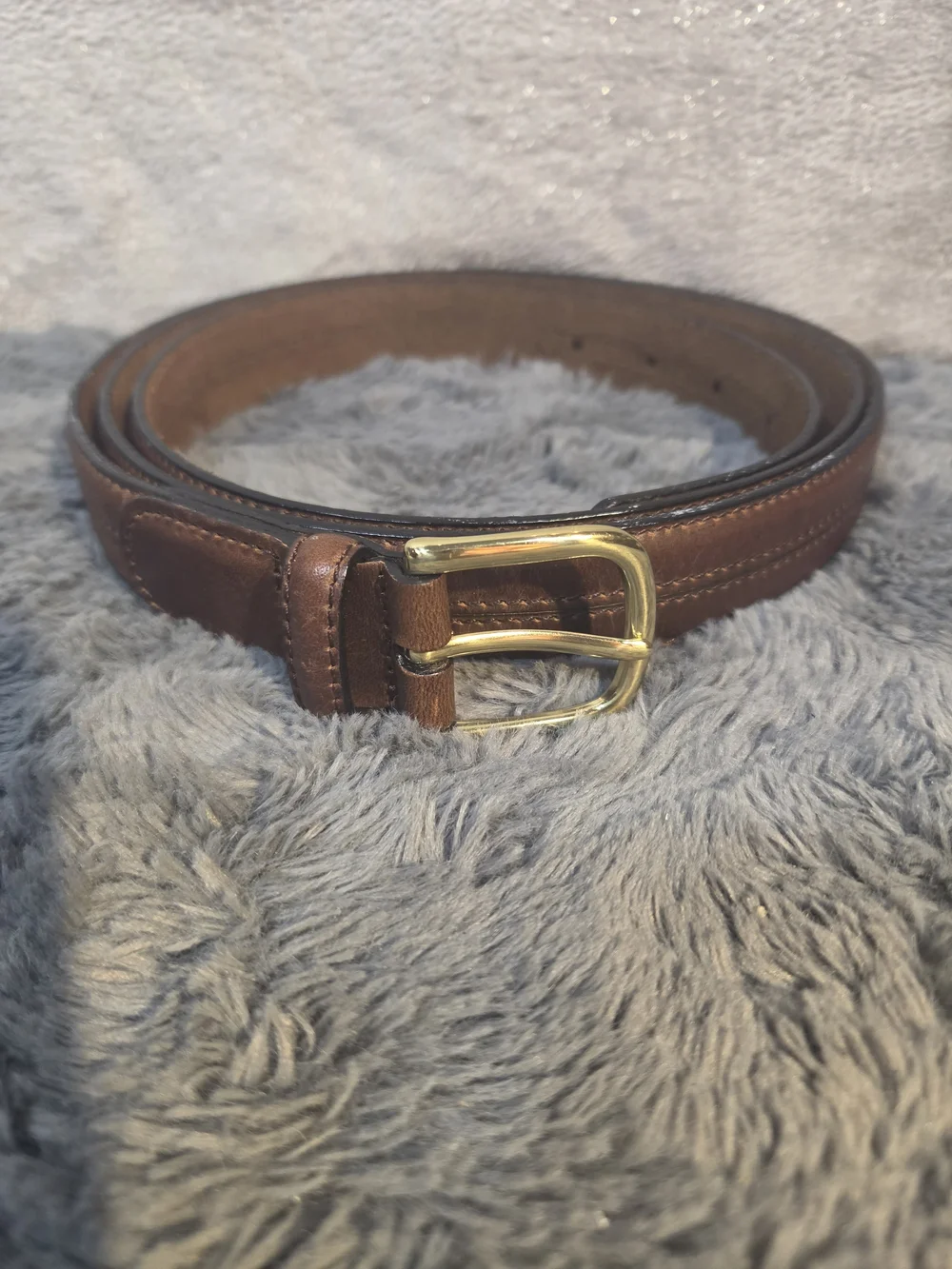 Men's Brown Leather Belt with Gold Buckle
